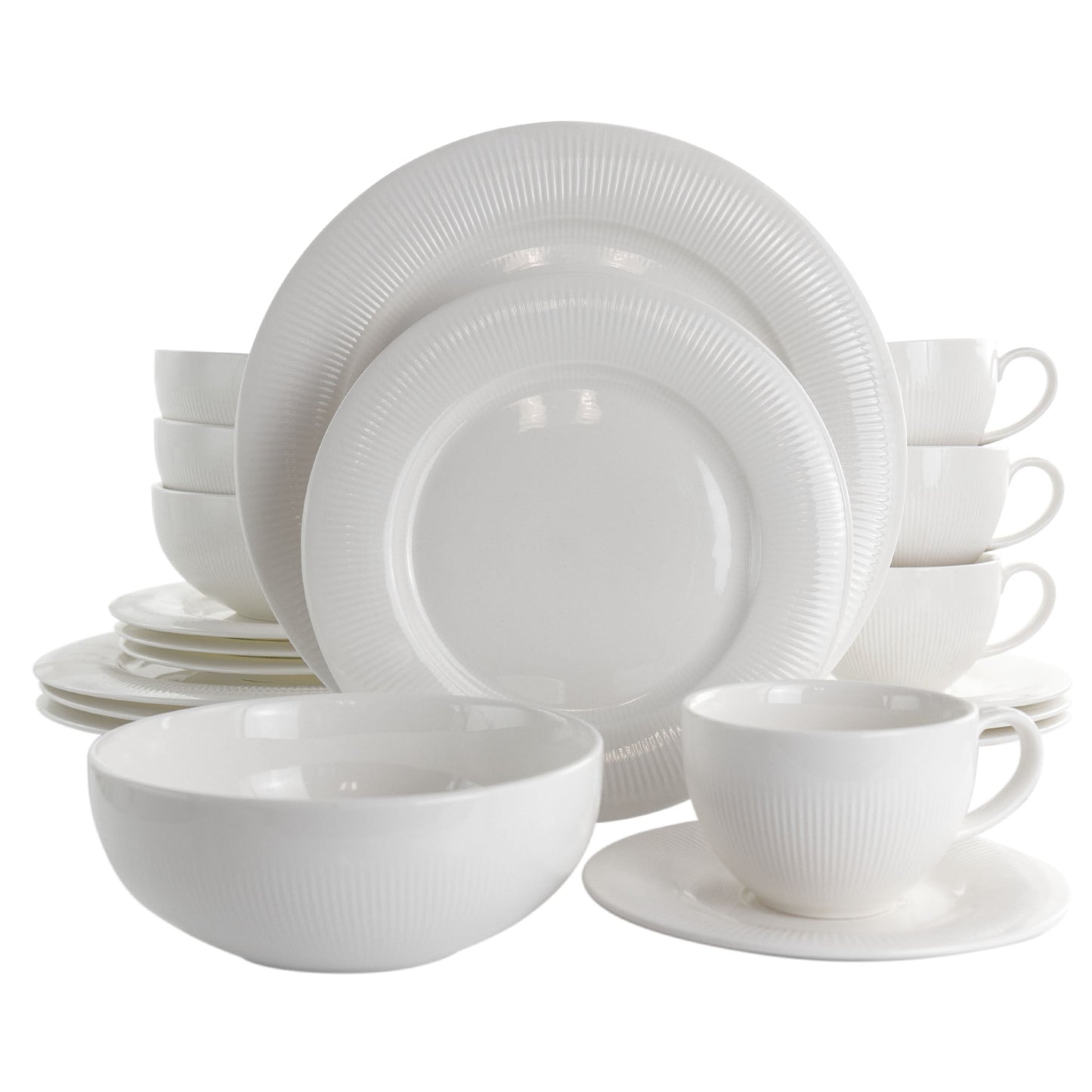 Elama Pallene 20 Piece Porcelain Dinnerware Set in White W2B