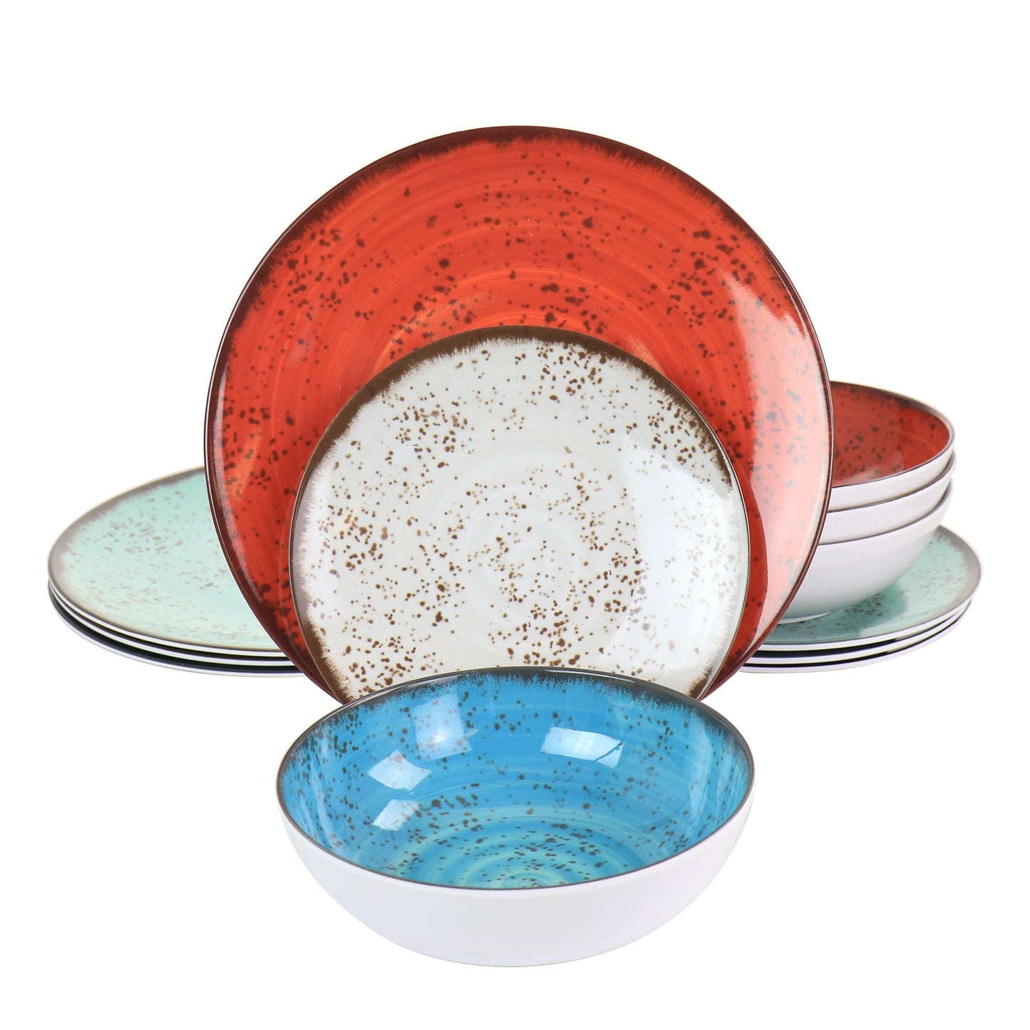 Elama Pryce 12 Piece Melamine Dinnerware Set in Assorted Colors W2B