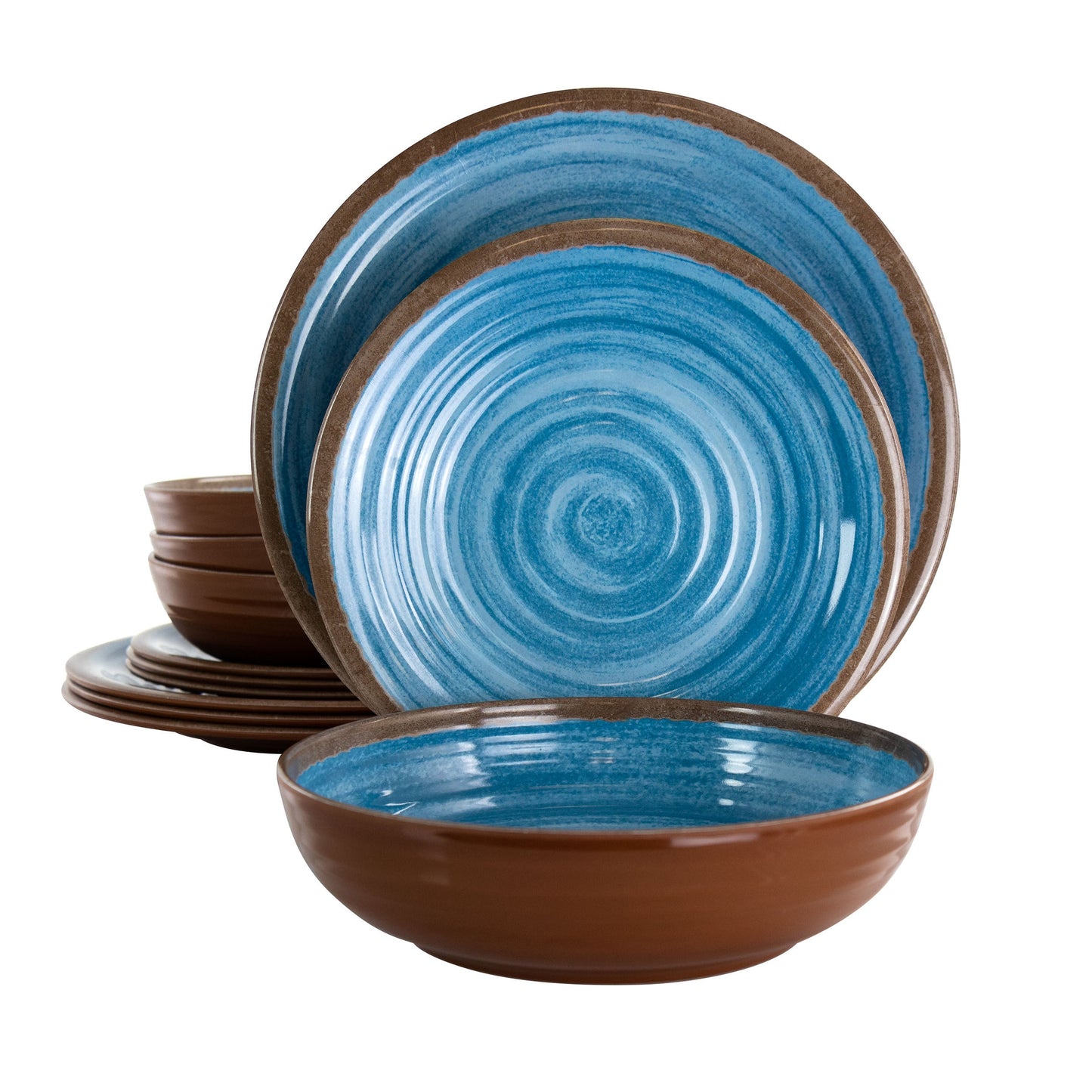 Elama Rippled Tides 12 Piece Lightweight Melamine Dinnerware Set in Blue W2B