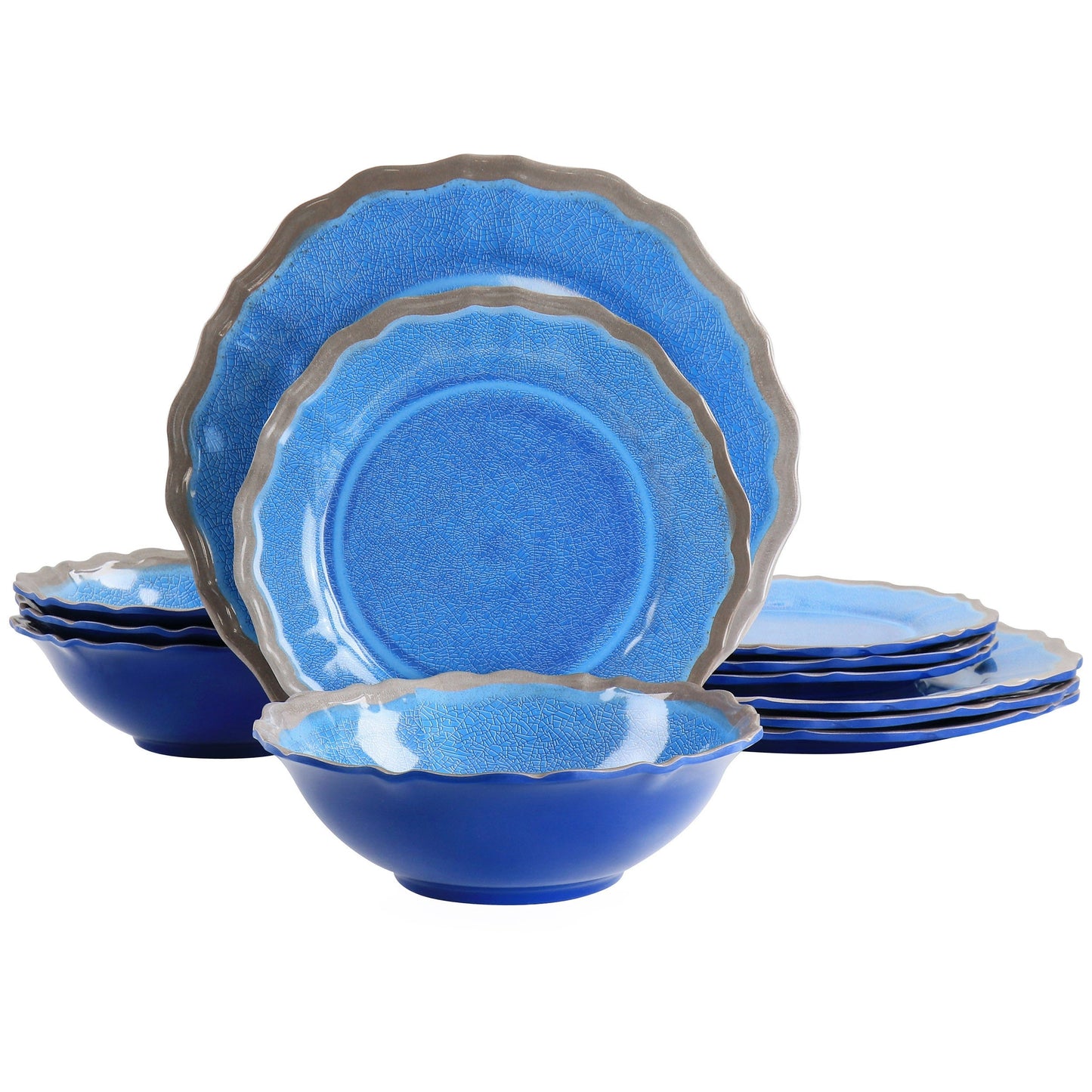 Elama Roma 12 Piece Melamine Dinnerware Set in Blue W2B