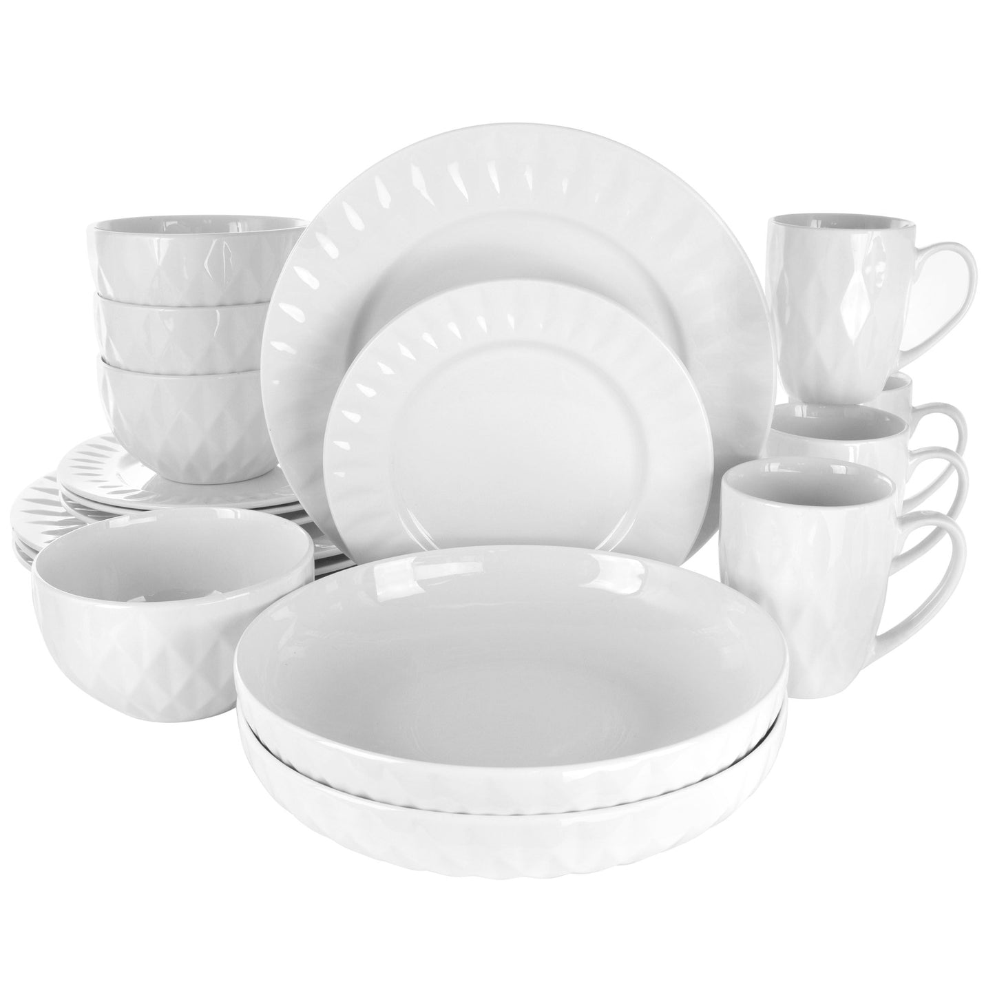 Elama Sienna 18 Piece Porcelain Dinnerware Set in White W2B