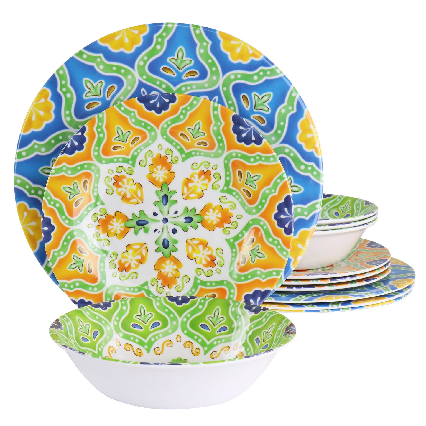 Elama Stapanya 12 Piece Melamine Dinnerware Set in Multi W2B