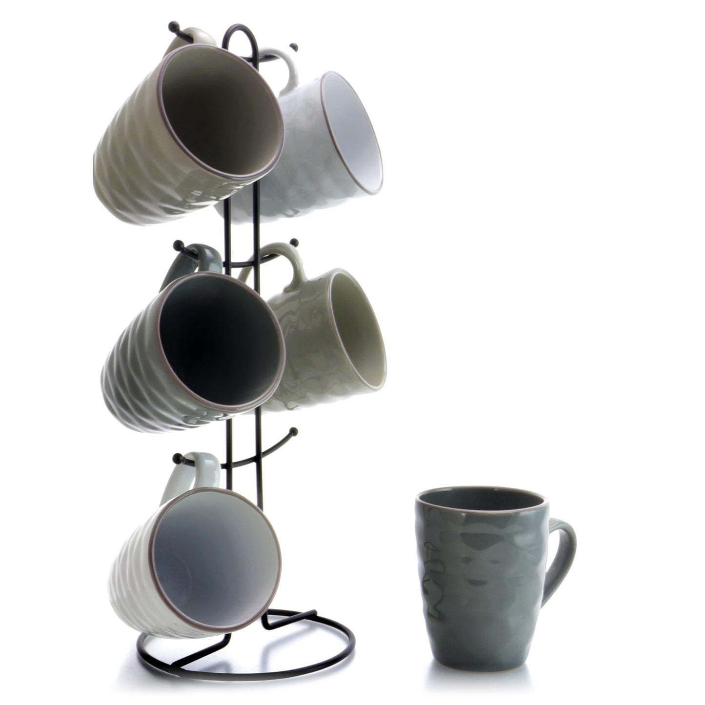 Elama Tahitian Waves 6-Piece 12 oz. Mug Set with Stand, Assorted Colors W2B