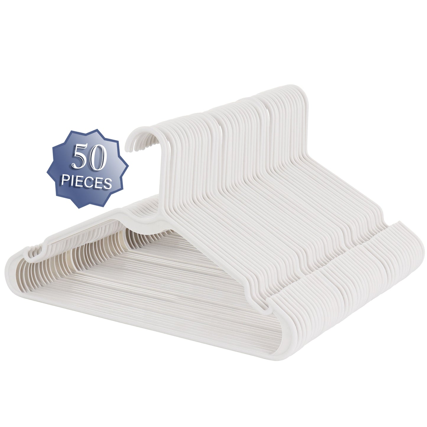 Elama Home 50 Piece Plastic Hanger Set with Notched Shoulders in White W2B