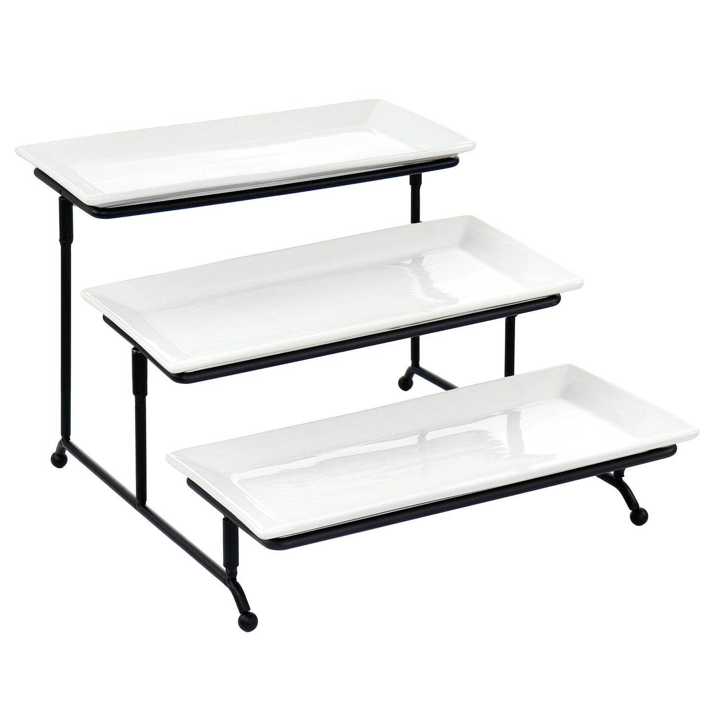 Elama 3 Tier Rectangular Plate Porcelain Serveware Set W2B