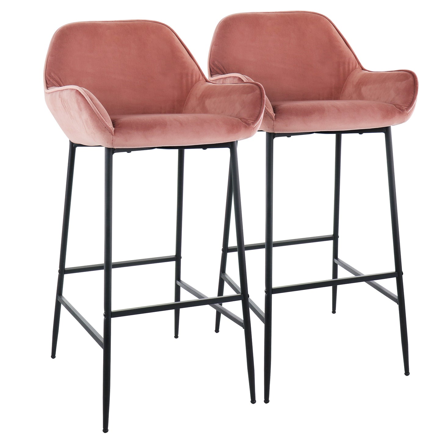 Elama 2 Piece Velvet Bar Stool in Blush Pink with Black Legs W2B