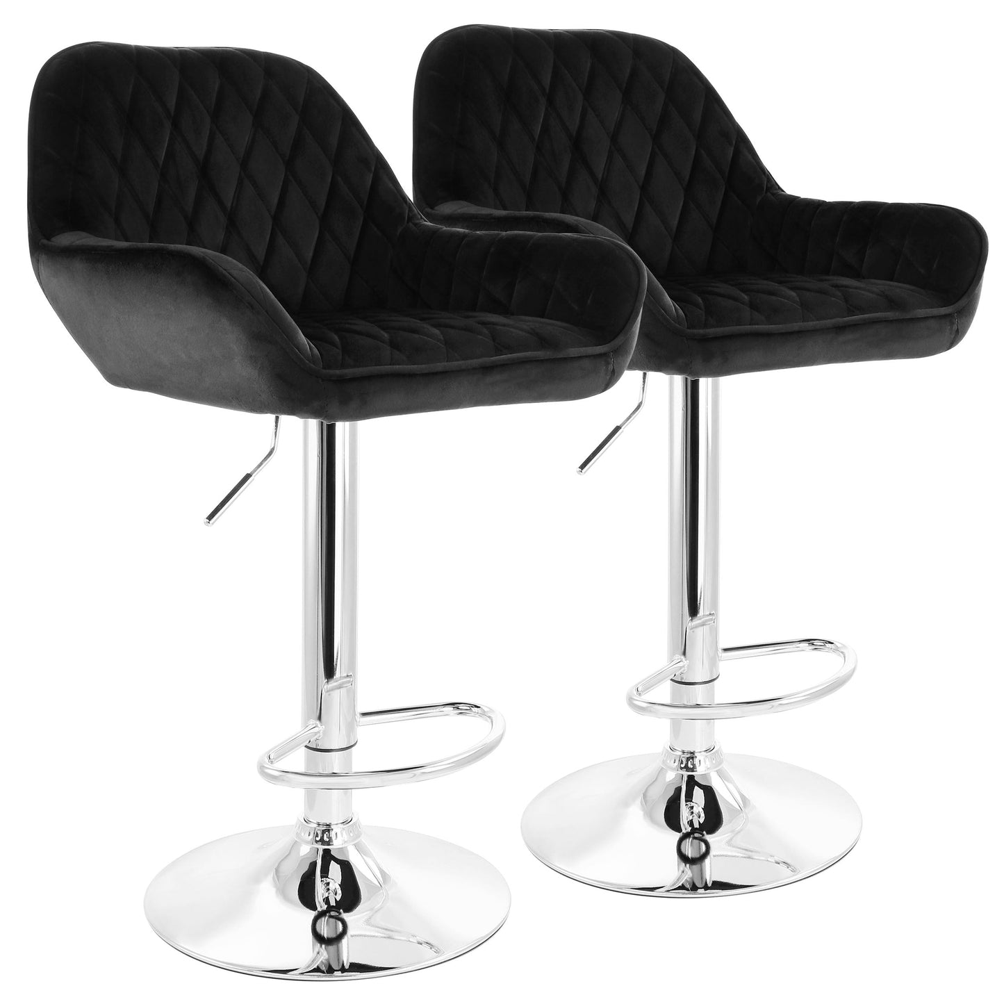 Elama 2 Piece Adjustable Velvet Bar Stools in Black with Chrome Base W2B
