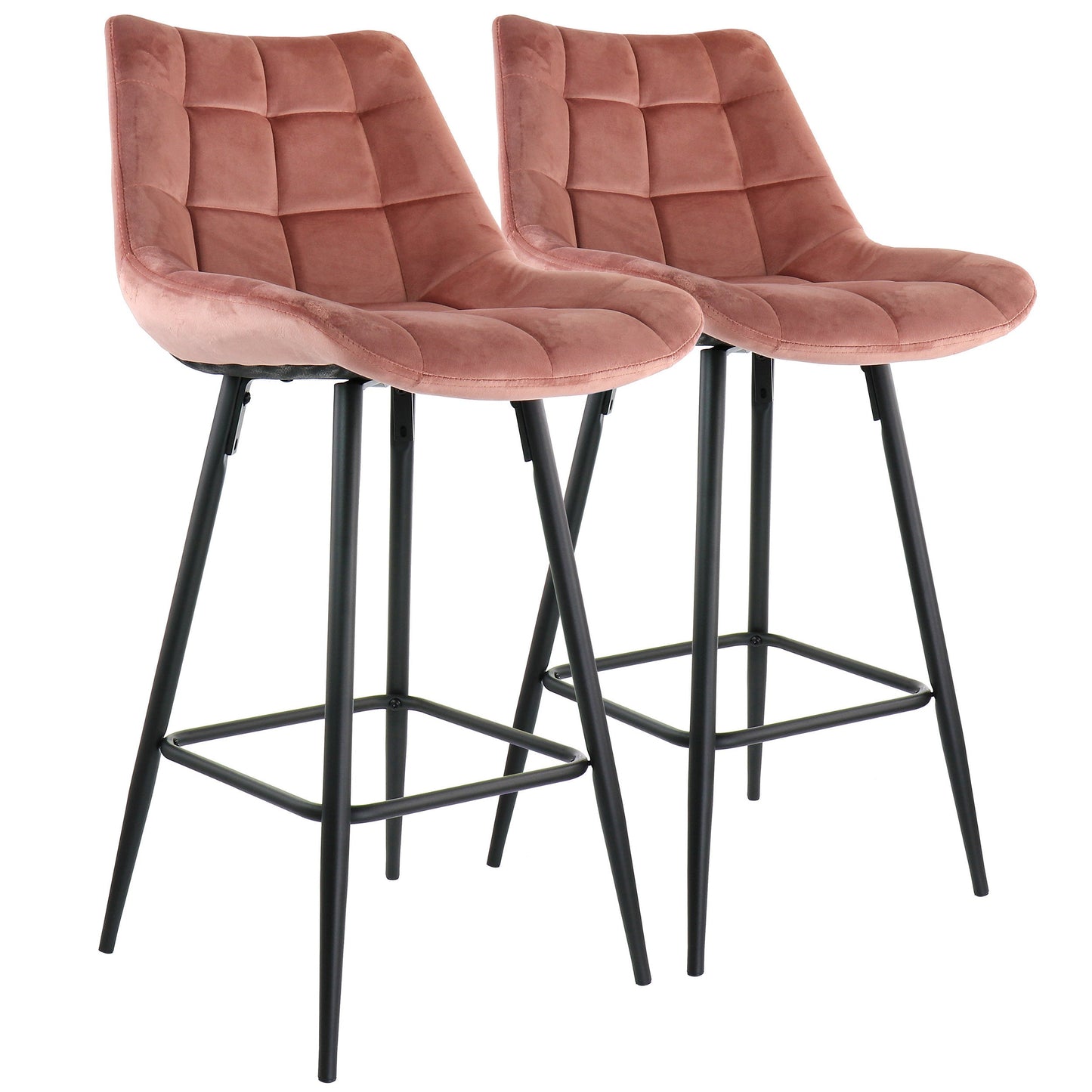 Elama 2 Piece Velvet Tufted Bar Chair in Pink with Metal Legs W2B