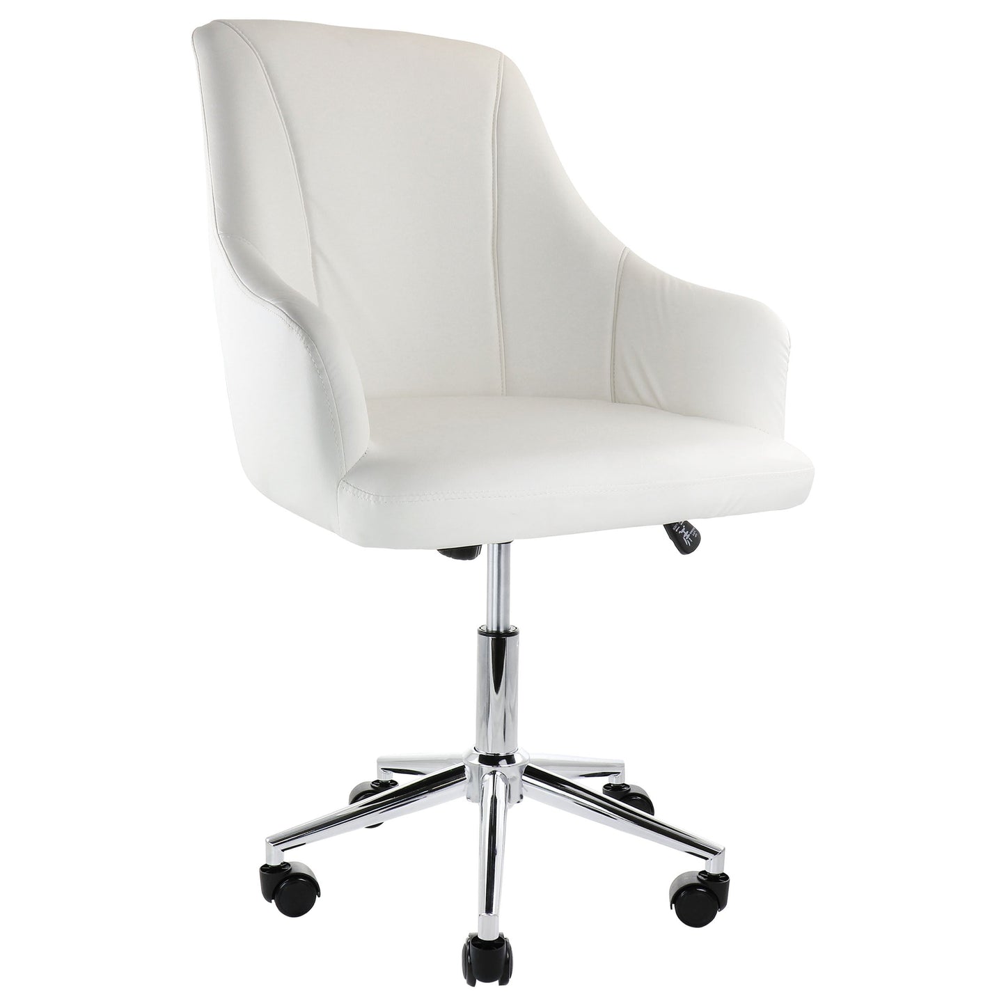 Elama Adjustable Faux Leather Rolling Office Chair in White with Chrome Finish W2B