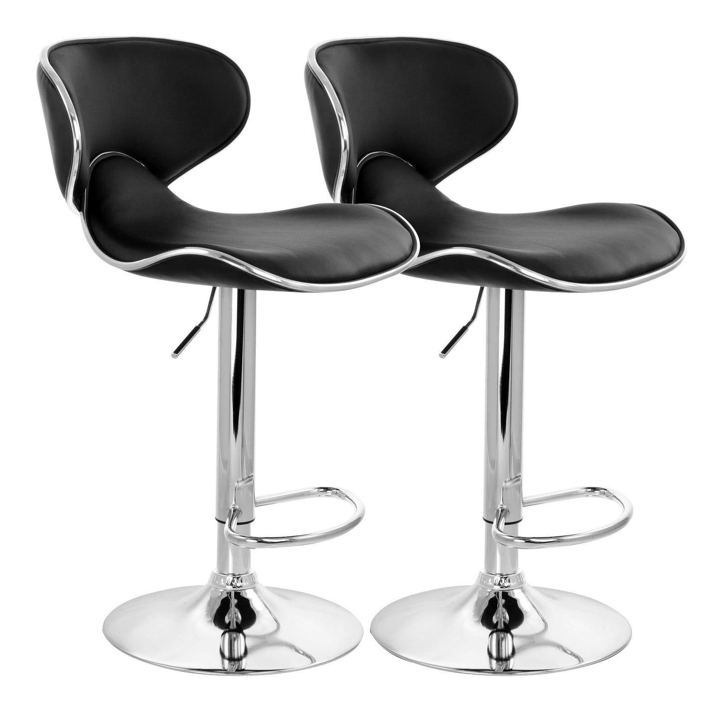 Elama 2 Piece Slim Faux Leather Adjustable Bar Stool in Black with Chrome Base W2B
