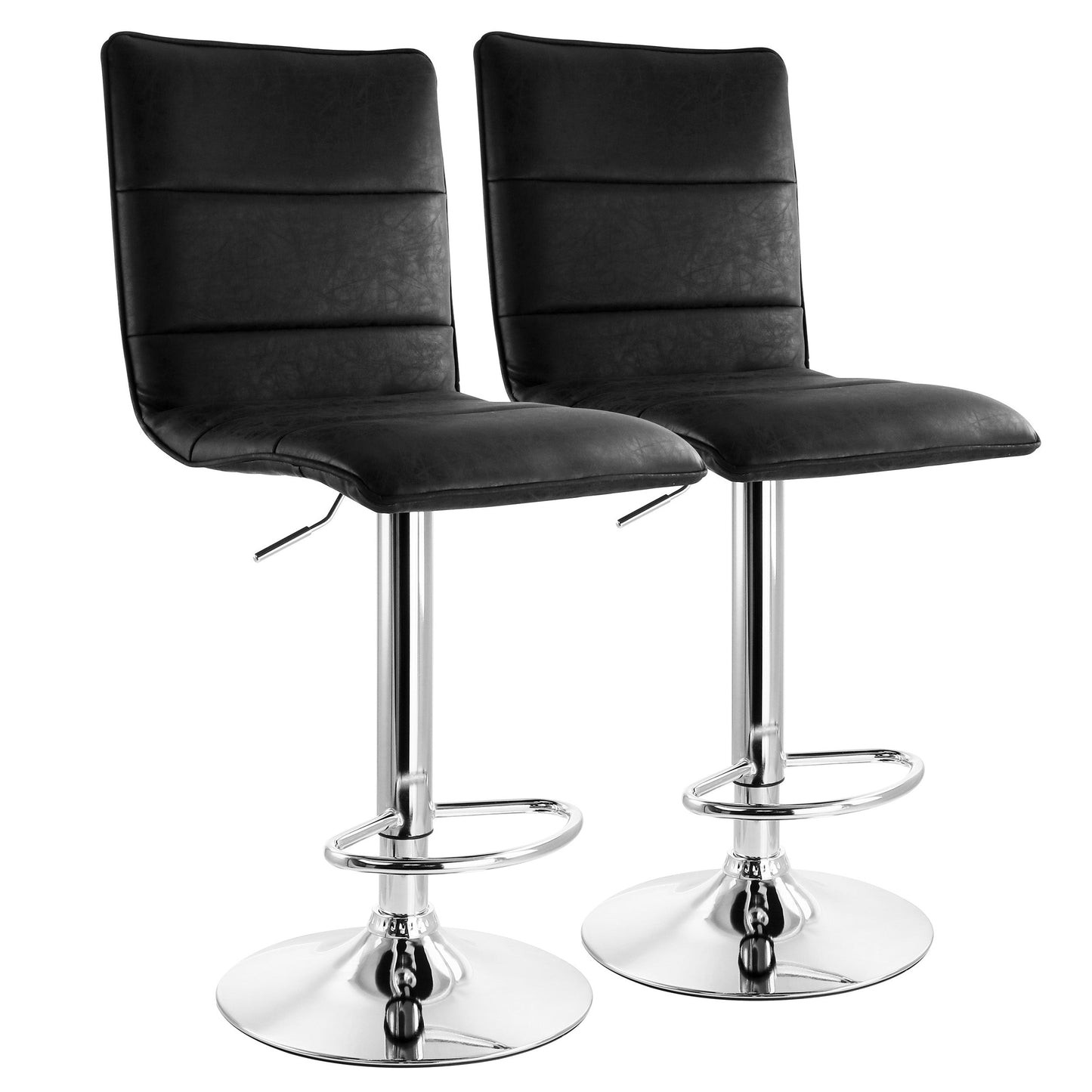 Elama 2 Piece Vintage Faux Leather Adjustable Bar Stool in Black with Chrome Base W2B