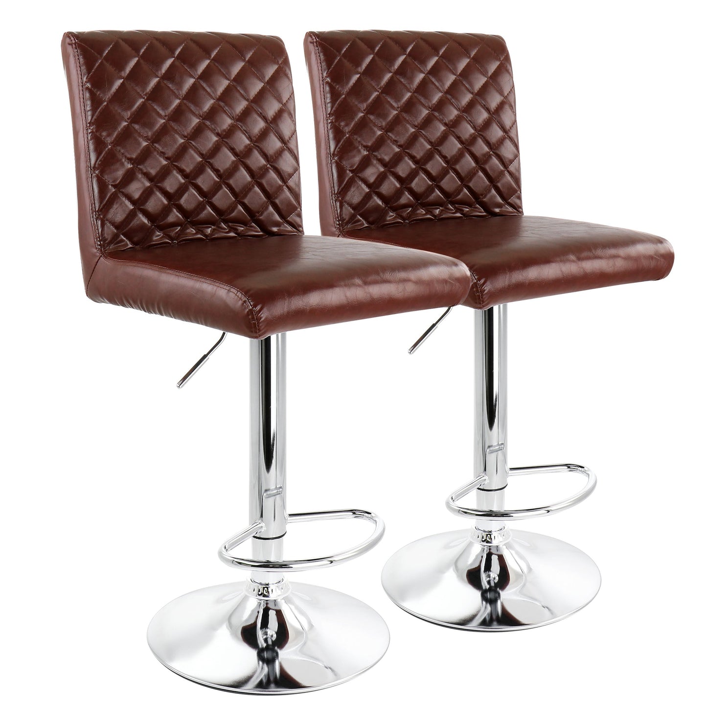 Elama 2 Piece Adjustable Tufted Faux Leather Bar Stool in Glossy Cherry with Chrome Base W2B
