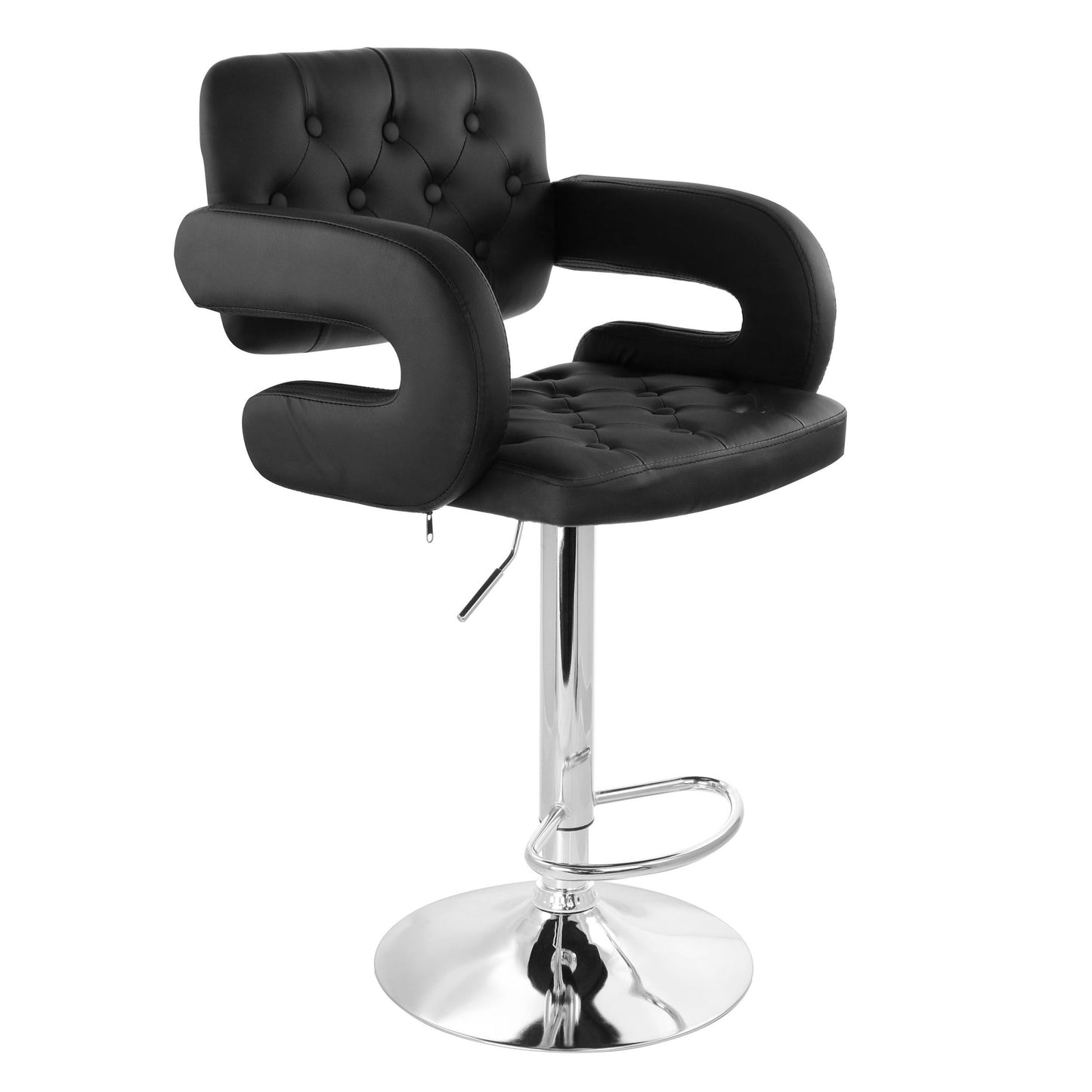 Elama Faux Leather Tufted Bar Stool in Black with Chrome Base and Adjustable Height W2B