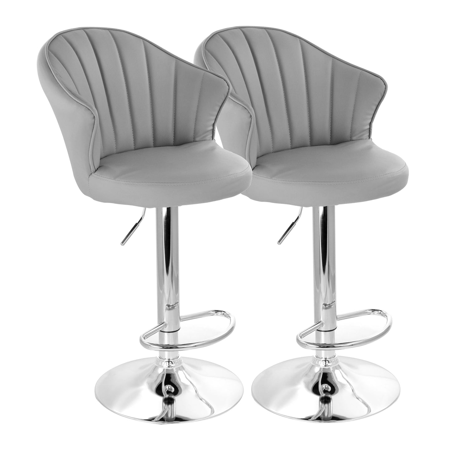 Elama 2 Piece Shell Back Faux Leather Adjustable Bar Stool in Dark Gray with Chrome Base W2B