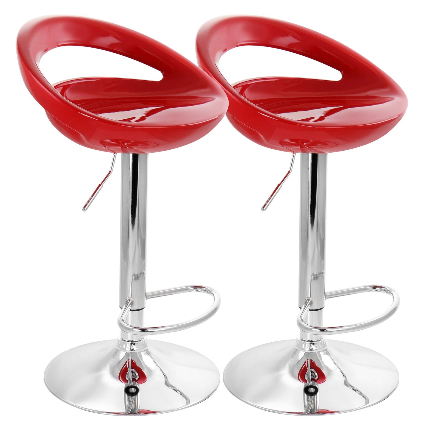 Elama 2 Piece Retro Adjustable Bar Stool in Red with Chrome Base W2B