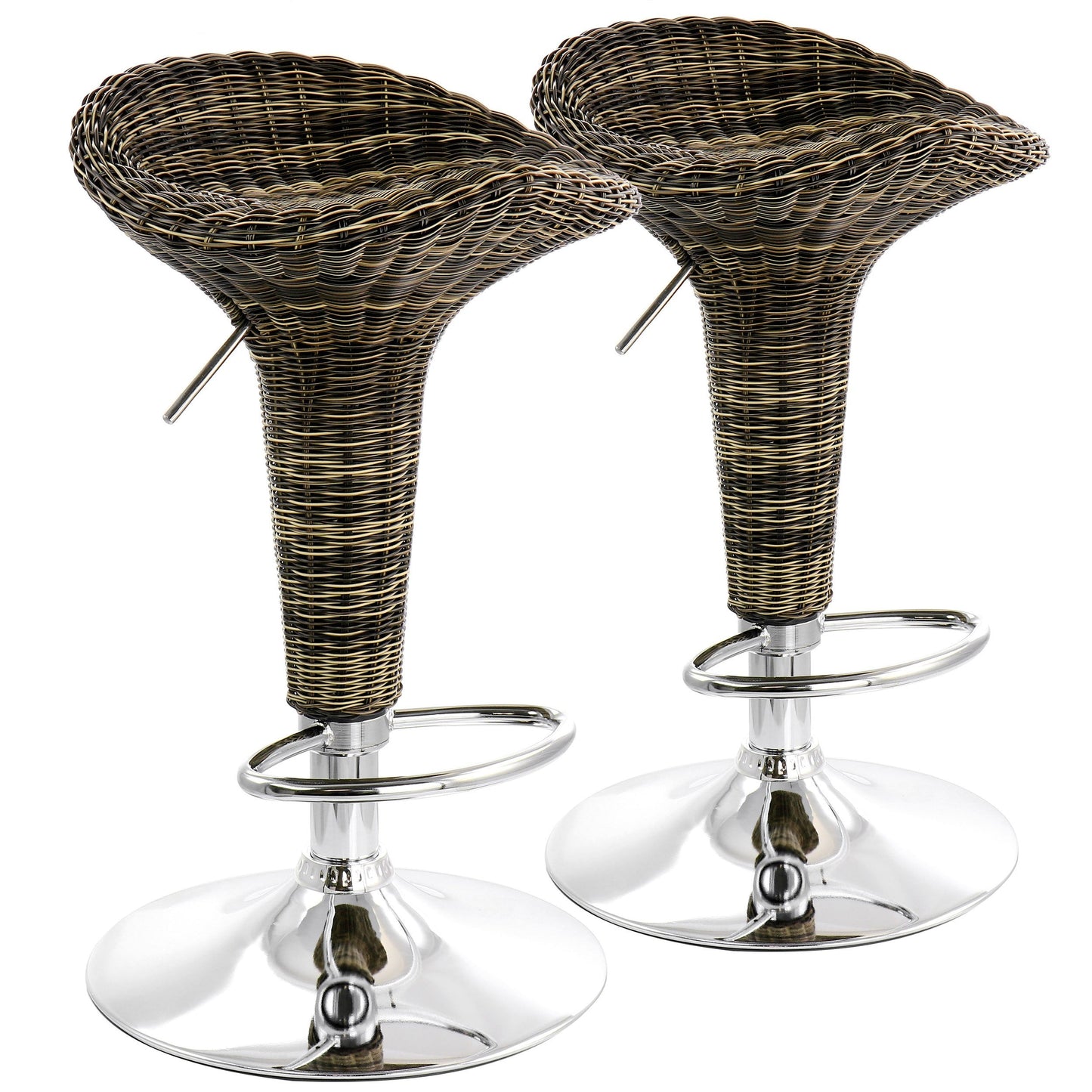 Elama 2 Piece Adjustable Saddle Seat Wicker Bar Sool in Brown with Chrome Base W2B