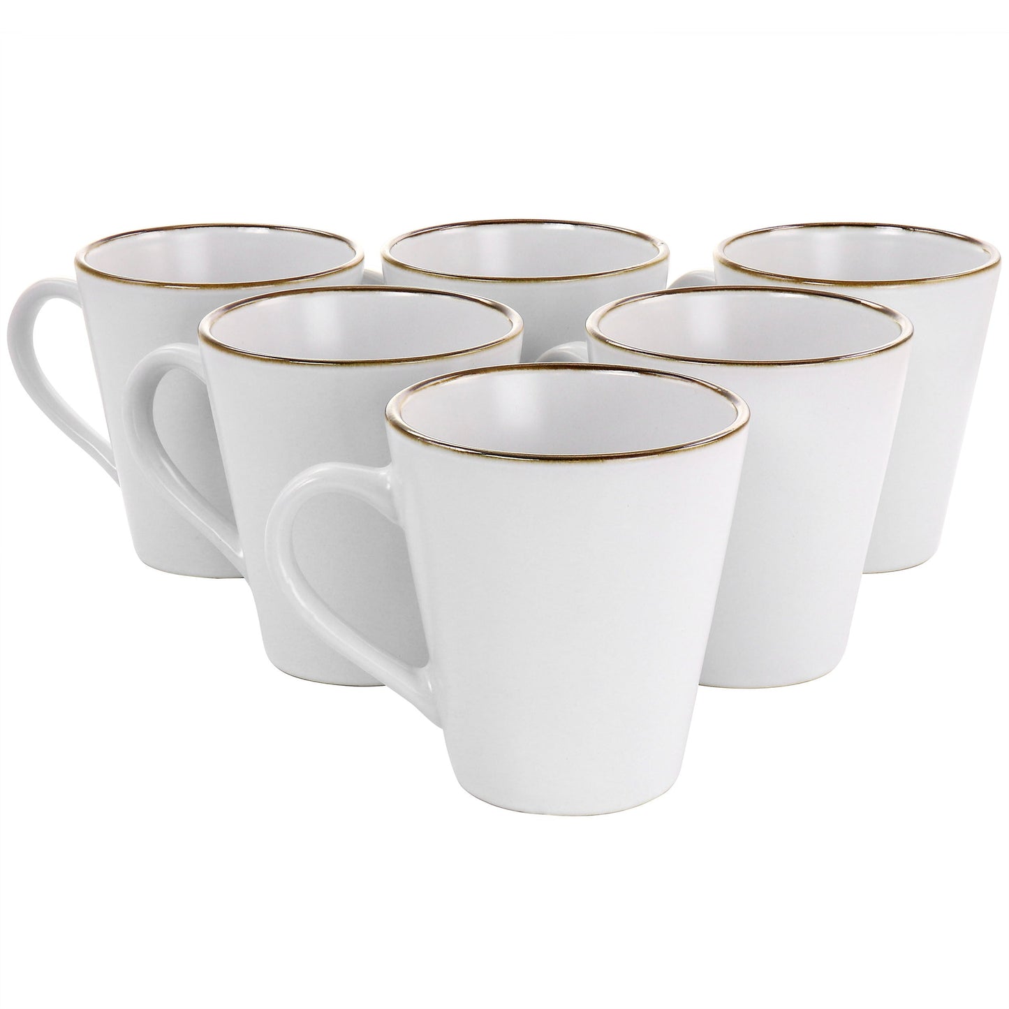 Elama Arthur 6 Piece Stoneware Mug Set in Matte White with Gold Rim W2B