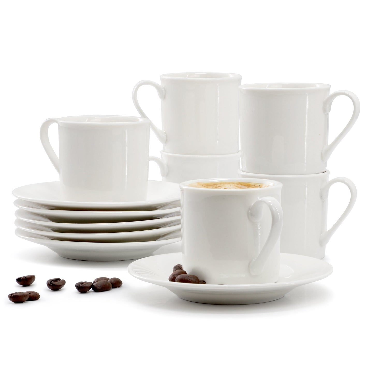 Elama Aspin 12 Piece 2.5 Ounce Porcelain Espresso Cup Set in White with Saucers W2B