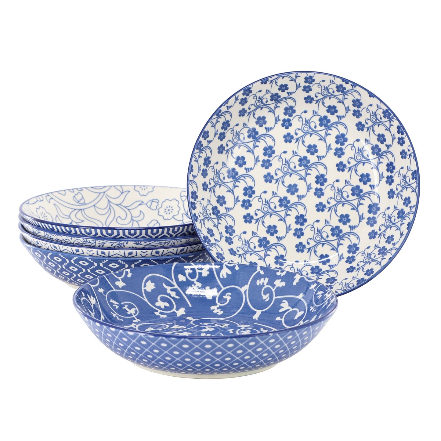 Elama Aurora 6 Piece Assorted Porcelain Bowl Set in Blue W2B