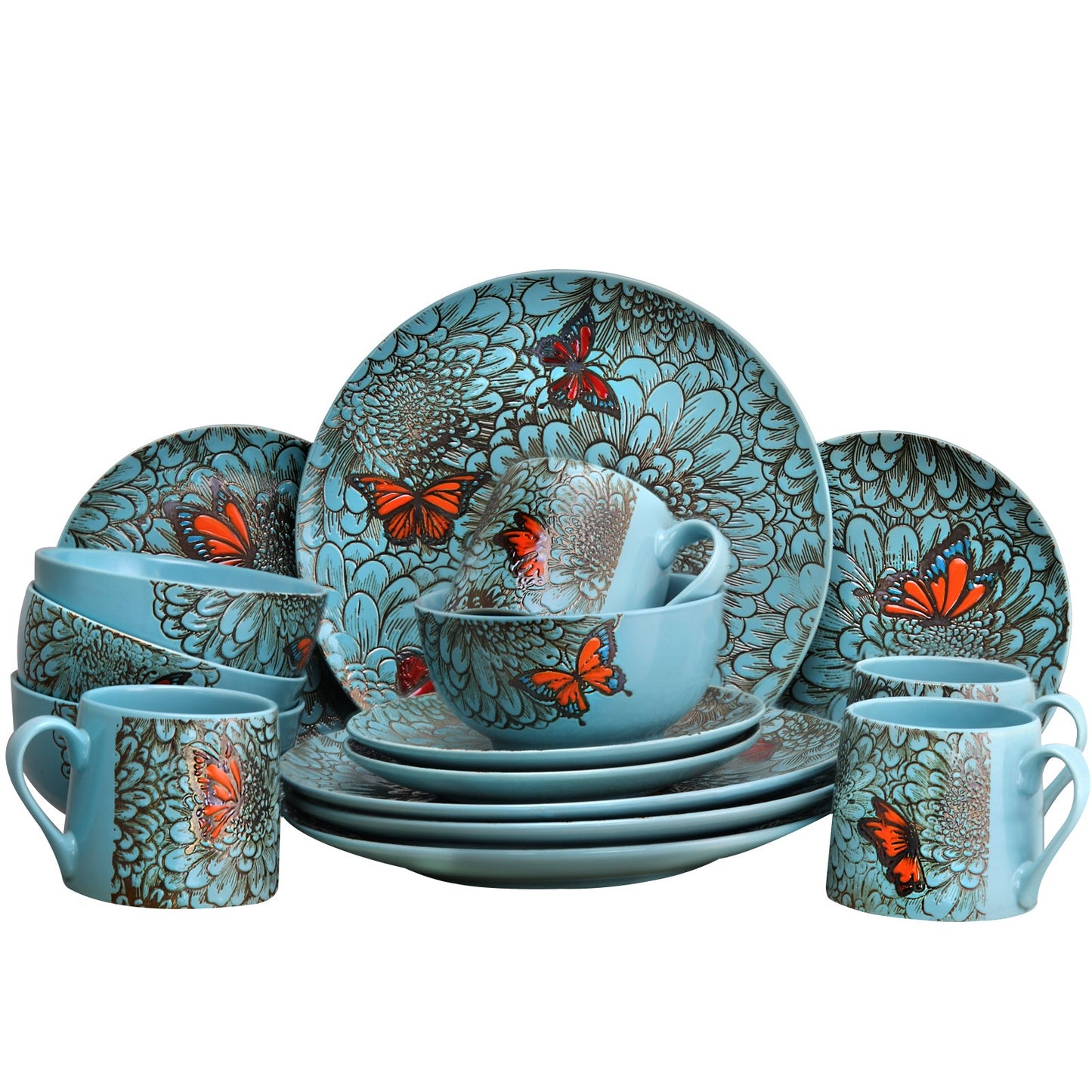Elama Butterfly Garden 16 Piece Stoneware Dinnerware Set W2B