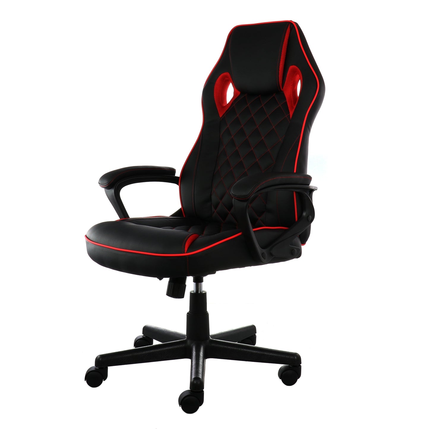 Elama High Back Adjustable Faux Leather Office Chair in Black and Red Trim W2B