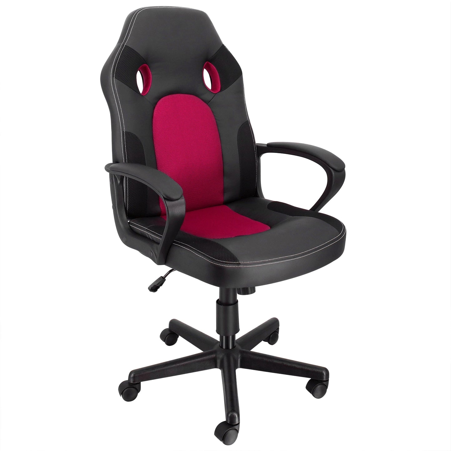 Elama High Back Adjustable Faux Leather and Mesh Office Chair in Black and Burgundy W2B