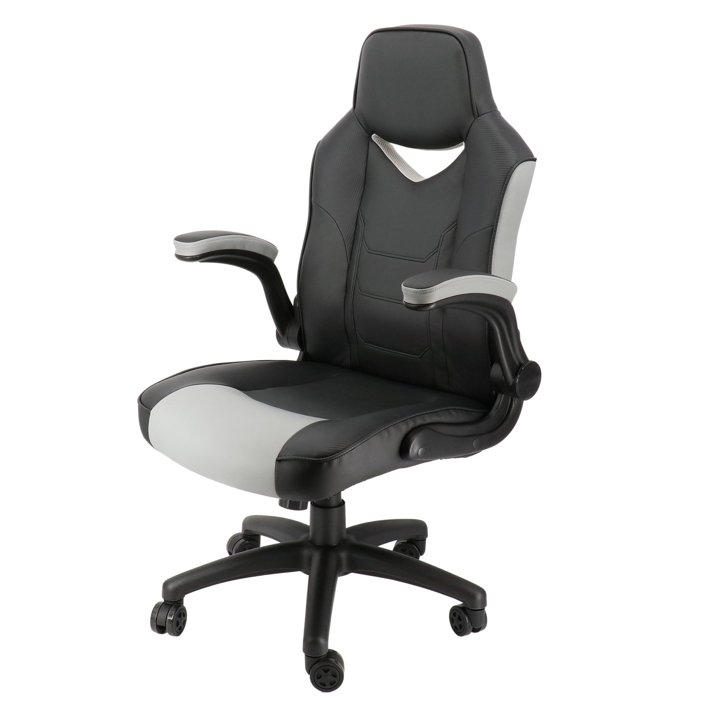 Elama High Back Adjustable Faux Leather Office Chair in Black and Gray W2B