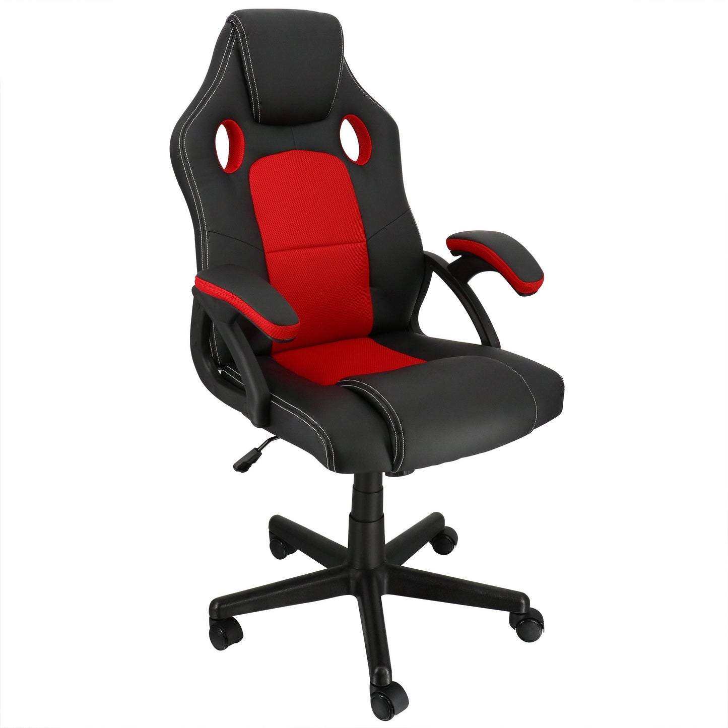 Elama High Back Adjustable Faux Leather and Mesh Office Chair in Black and Red W2B