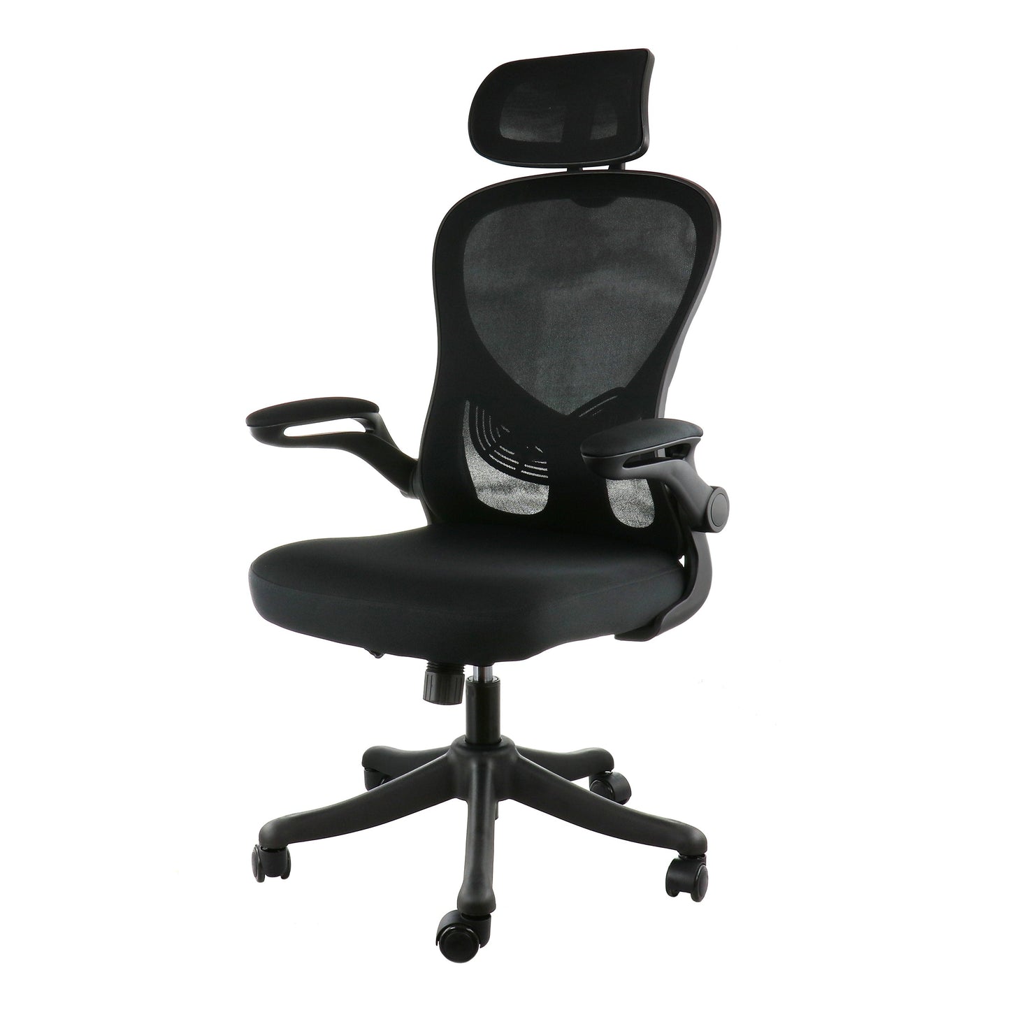 Elama High Back Adjustable Mesh and Fabric Office Chair in Black and Gray with Adjustable Head Rest W2B