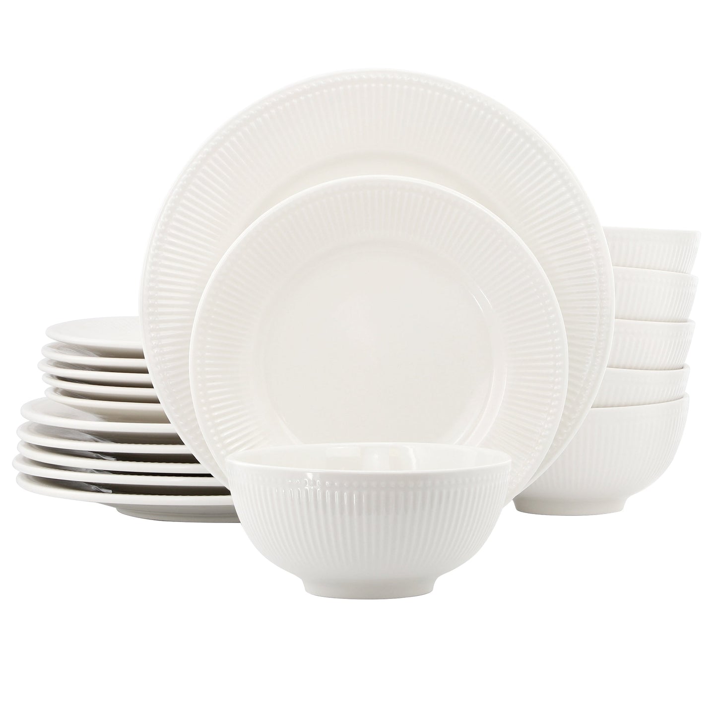 Elama Farrah 18 Piece Round Stoneware Dinnerware Set in White W2B
