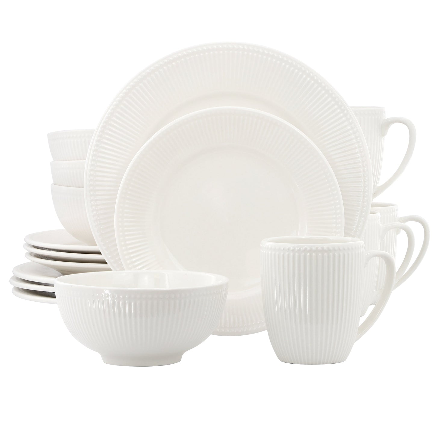 Elama Gretel 16 Piece Round Stoneware Dinnerware Set in White W2B