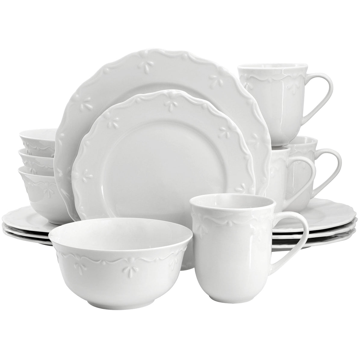 Elama Henryi 16 Piece Porcelain Dinnerware Set in White W2B