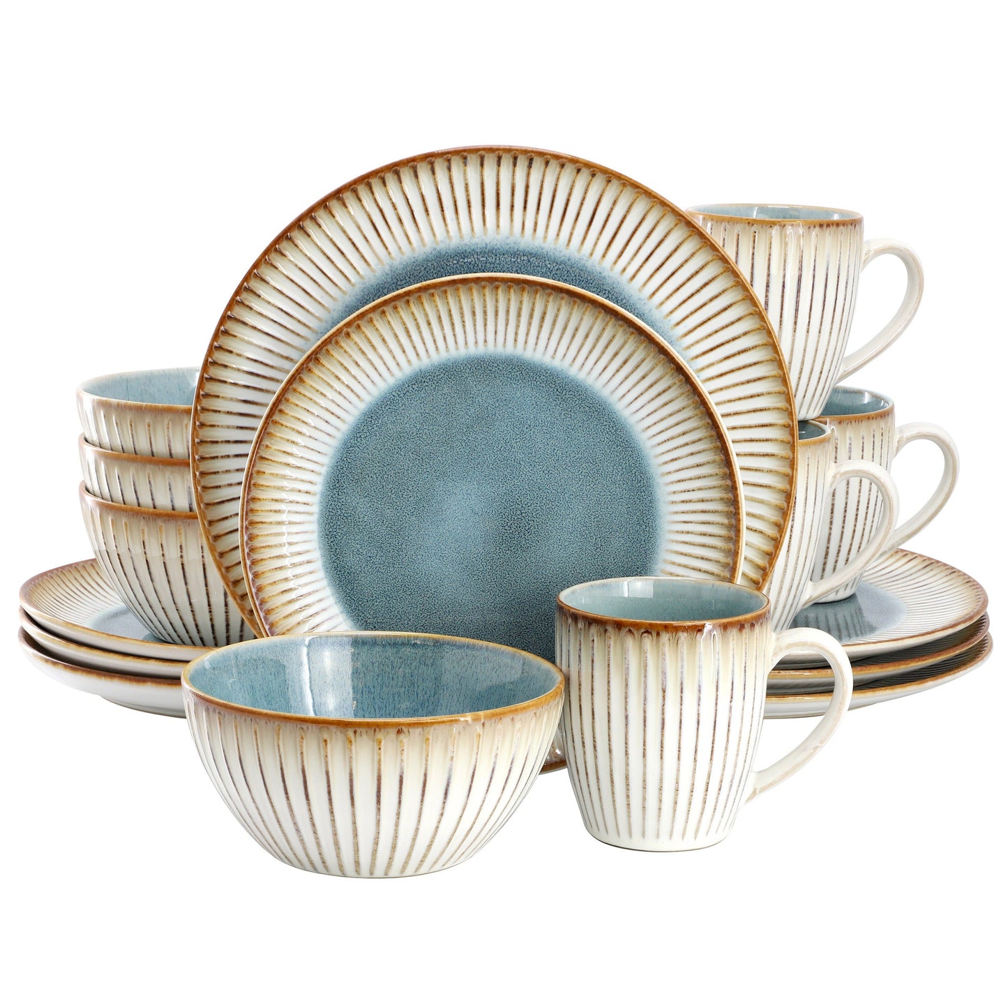 Elama Louann 16 Piece Stoneware Dinnerware Set in Blue and Beige W2B