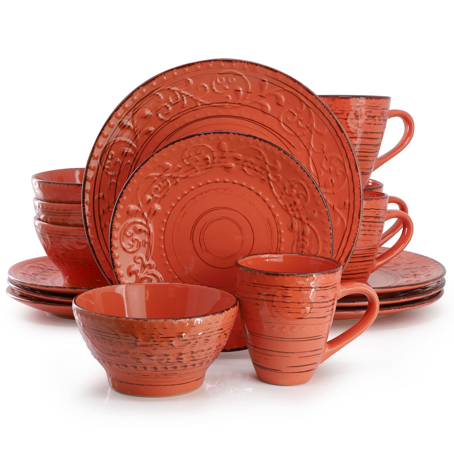 Elama Malibu Jasper 16-Piece Stoneware Dinnerware Set in Orange W2B