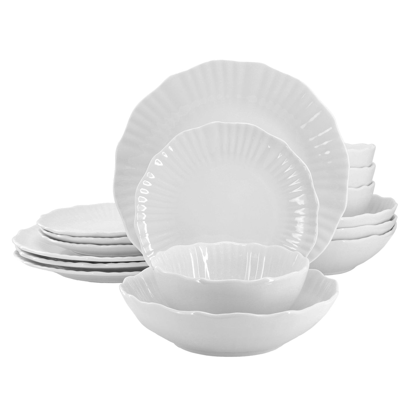 Elama Millie 16 Piece Double Bowl Porcelain Dinnerware Set in White W2B