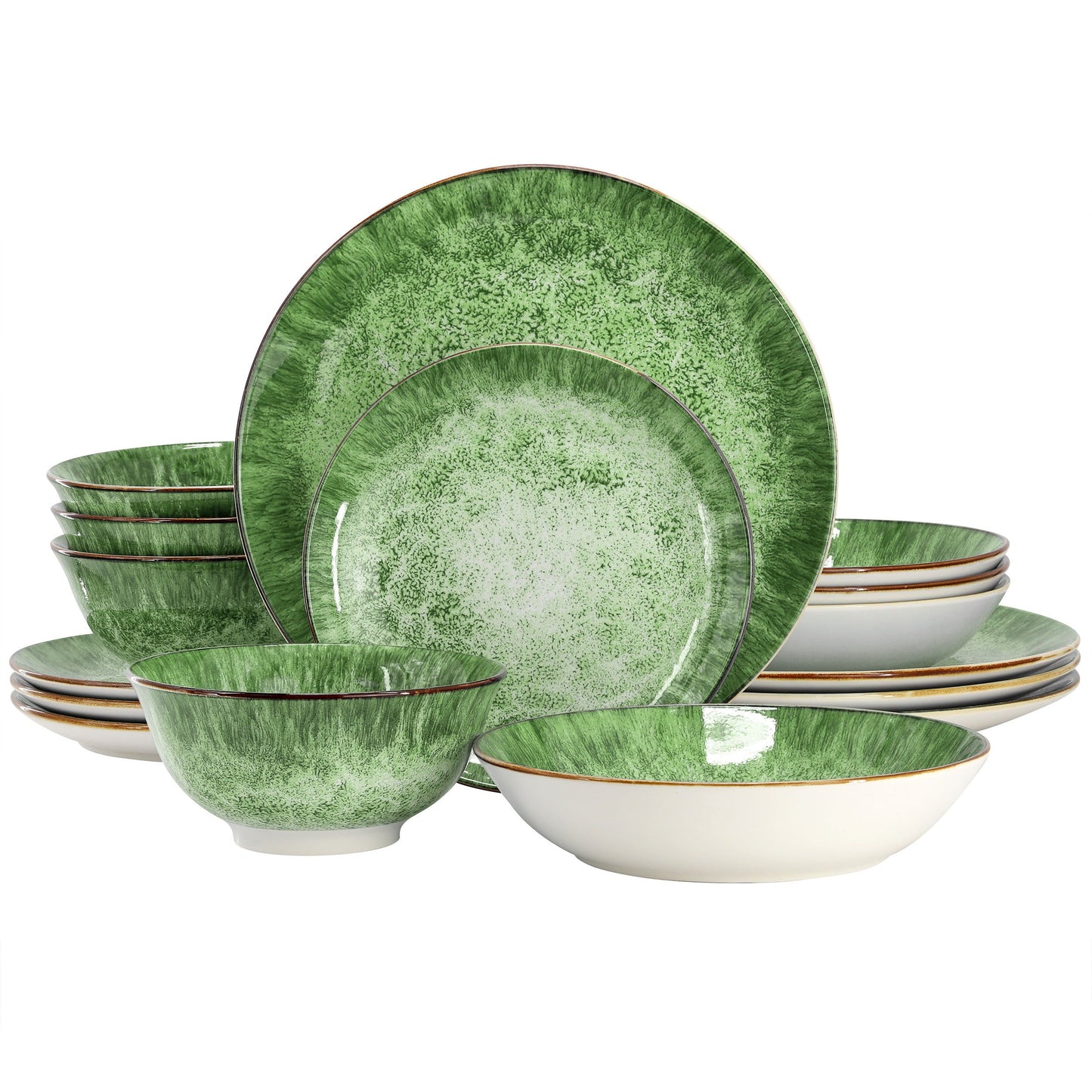 Elama Oceanus 16 Piece Porcelain Double Bowl Dinnerware Set in Green W2B