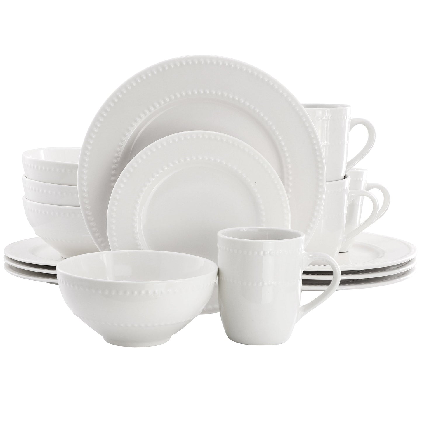 Elama Olevia 16 Piece Embossed Dot Stoneware Dinnerware Set in White W2B