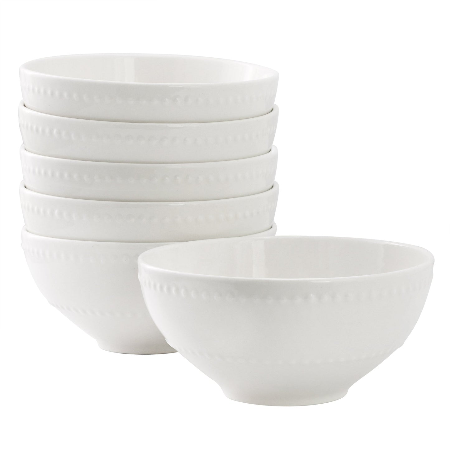 Elama Olevia 6 Piece Embossed Dot Stoneware Cereal Bowl Set in White W2B