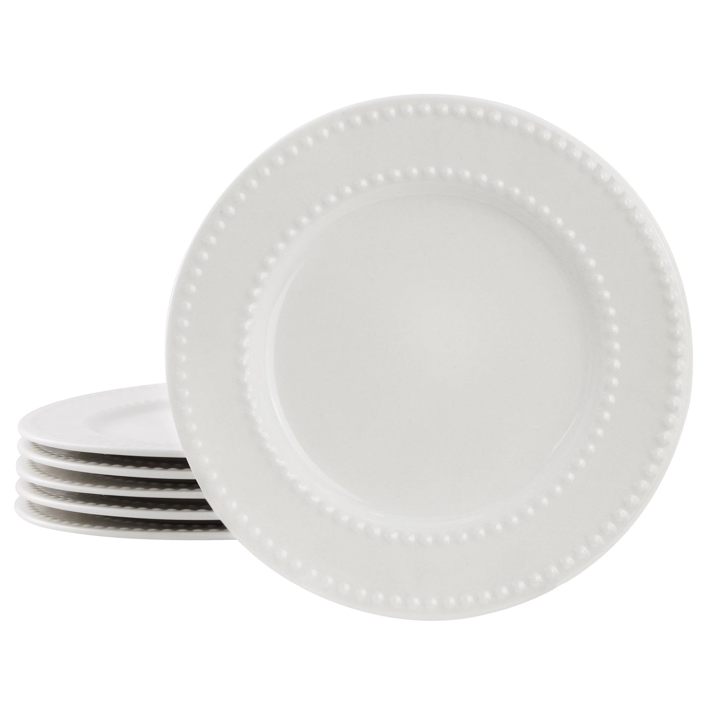 Elama Olevia 6 Piece Embossed Dot Stoneware Salad Plate Set in White W2B