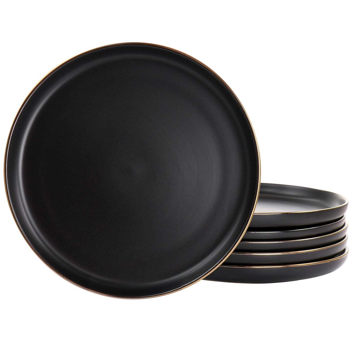 Elama Paul 6 Piece Stoneware Dinner Plate Set in Matte Black with Gold Rim W2B