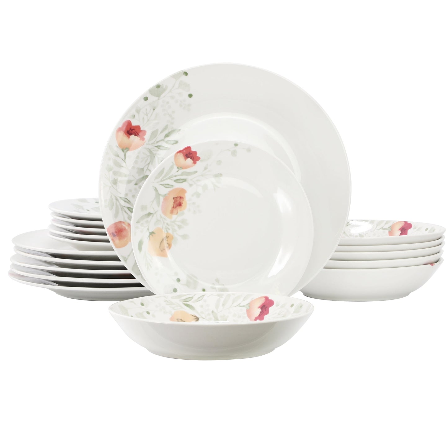 Elama Poppy 18 Piece Porcelain Dinnerware Set, Service for 6 W2B
