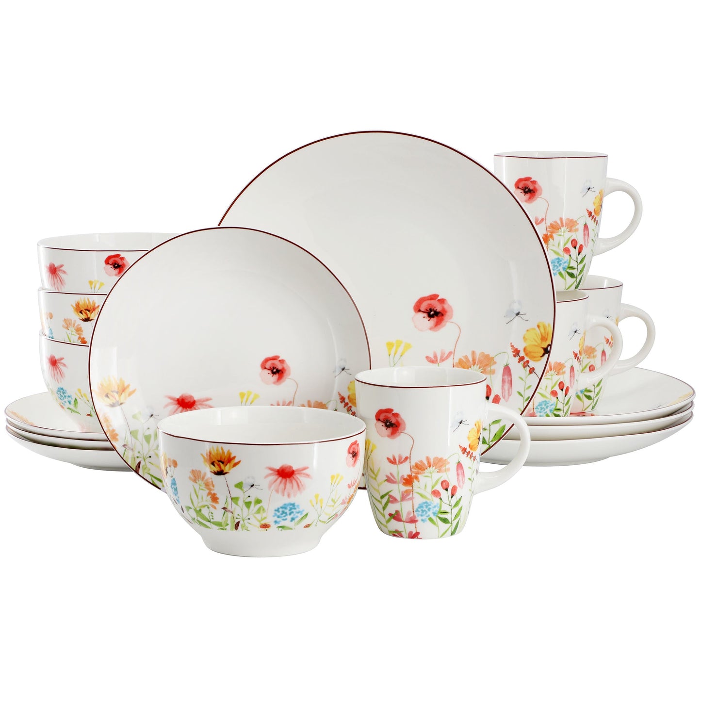 Elama Wildflower Meadow 16 Piece Stoneware Dinnerware Set in White and Multi W2B