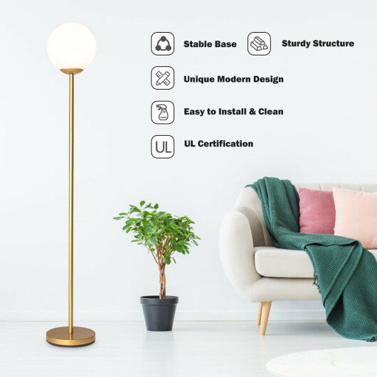 Glass Globe LED Floor Lamp with Glass Lampshade-Golden W2B