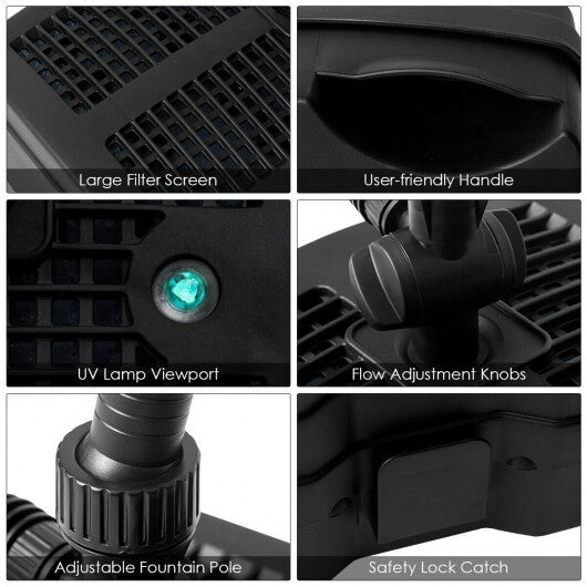 All-in-One 660 GPH Pond Filter Pump with Sterilizer and Fountain Jet