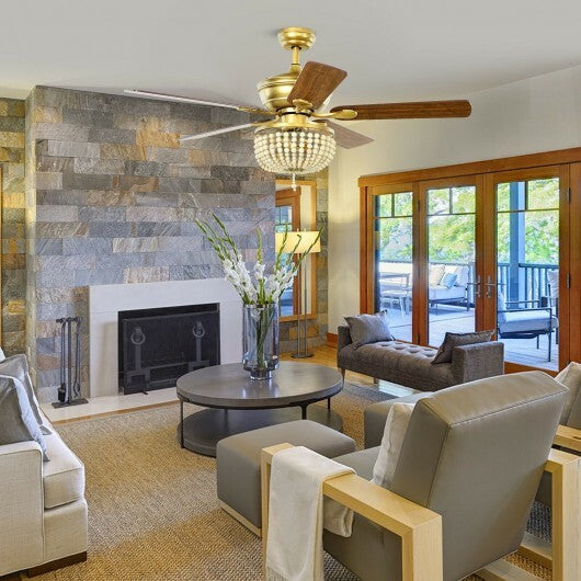 52 Inch Retro Ceiling Fan Light with Reversible Blades Remote Control-Black W2B