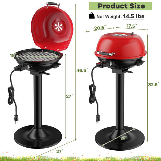 1600W Portable Electric BBQ Grill with Removable Non-Stick Rack-Black W2B