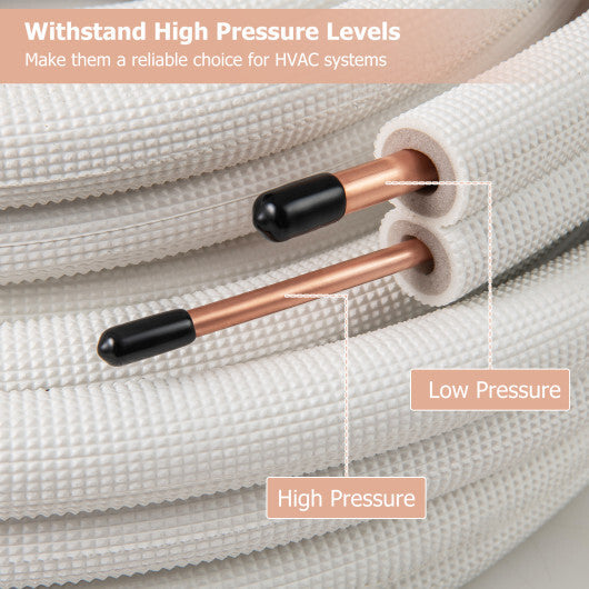 50 Feet Mini Split Line Set with 1/4 Inch and 3/8 Inch O.D. Copper Pipes Tubing