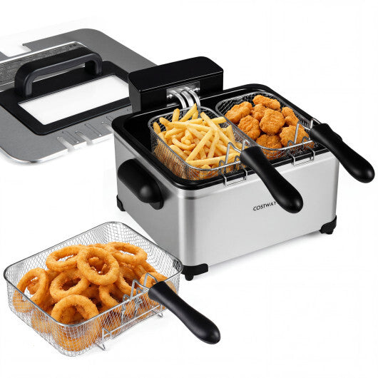 5.3-Qt Electric Deep Fryer with 3 Baskets 1700W LED Touch Screen and 6 Presets-Black W2B