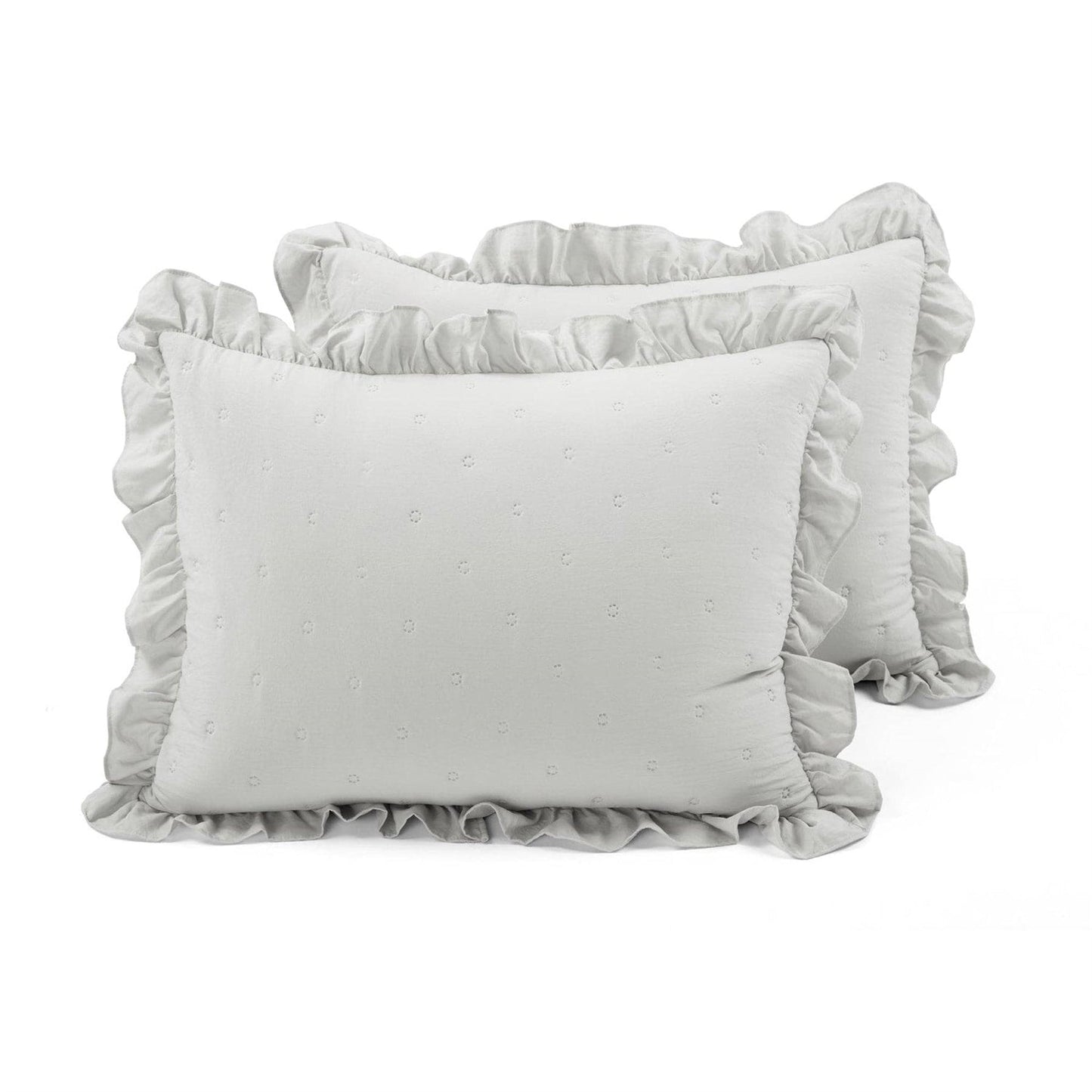 Full/Queen Lightweight Grey Ruffle Reversible Oversized 3 Piece Quilt Set FastFurnishings