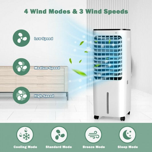 4-in-1 Evaporative Air Cooler with 12L Water Tank and 4 Ice Boxes-White W2B